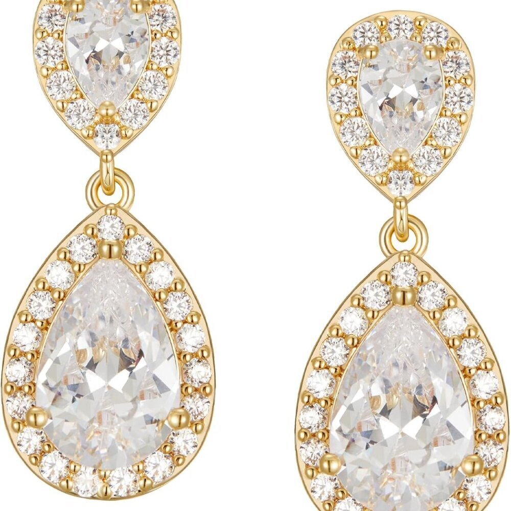 Cubic Zirconia Teardrop Dangle Earrings for Wedding Prom Bridal Gift
